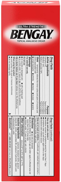 Bengay Ultra Strength Topical Pain Relief Cream, Non-Greasy Topical Analgesic for Minor Arthritis, Muscle, Joint and Back Pain, Camphor, Menthol and Methyl Salicylate, 4 OZ