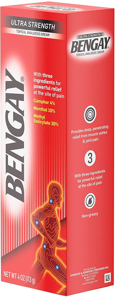 Bengay Ultra Strength Topical Pain Relief Cream, Non-Greasy Topical Analgesic for Minor Arthritis, Muscle, Joint and Back Pain, Camphor, Menthol and Methyl Salicylate, 4 OZ