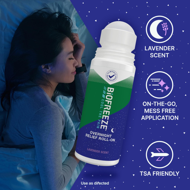Biofreeze Overnight Pain Relief Roll-On, Arthritis Pain Reliver, Knee & Lower Back Pain Relief, Sore Muscle Relief, Lavender Scent, FSA Eligible, 2.5 FL OZ Biofreeze Menthol Roll-On