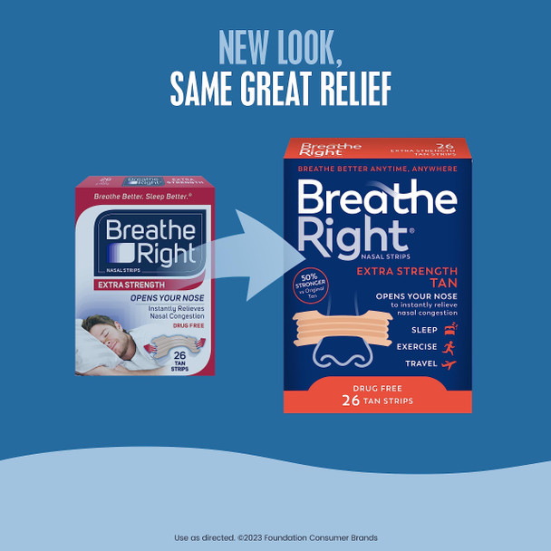 Breathe Right Nasal Strips Extra Strength Tan Nasal Strips Help Stop Snoring Drug-Free Snoring Solution & Instant Nasal Congestion Relief Caused by Colds & Allergies 26ct