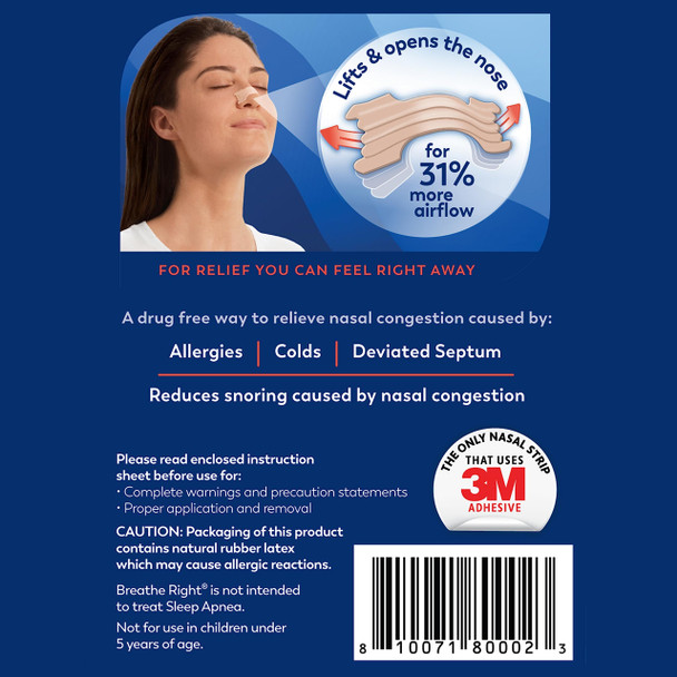 Breathe Right Nasal Strips Extra Strength Tan Nasal Strips Help Stop Snoring Drug-Free Snoring Solution & Instant Nasal Congestion Relief Caused by Colds & Allergies 26ct