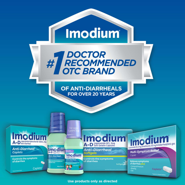 Imodium A-D Fast-Acting Anti-Diarrheal Softgels, Loperamide HCl 2 mg, Travel Essential Diarrhea Relief Medicine for Adults, 24 Count, Anti Diarrhea Pills, Ages 12+, Easy to Swallow