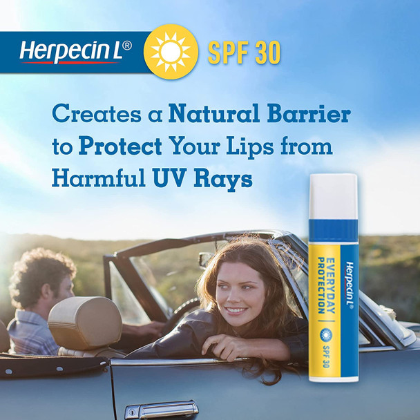Herpecin L Lip Balm Stick; Cold Sore Sun & Fever Blisters and Chapped Lips Relief Lip Balm with SPF30, Lemon Balm, and Lysine, 0.1oz