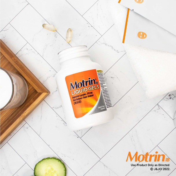 Motrin IB Ibuprofen 200mg Liquid Gels, Ibuprofen Pain Reliever & Fever Reducer for Adults, Relief from Minor Arthritis Pain, Muscle Aches, Headache, Menstrual Cramps & Backache, 80 ct