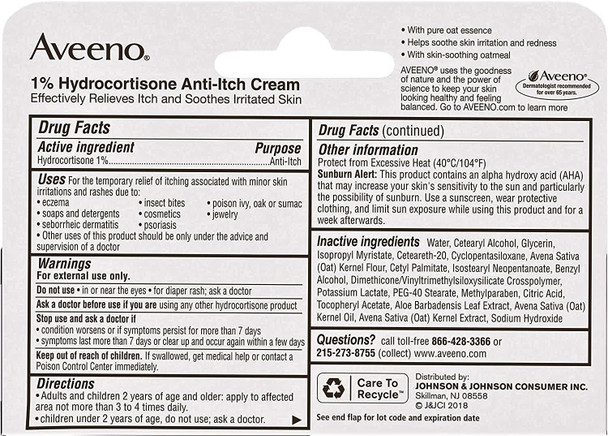 Aveeno Maximum Strength 1% Hydrocortisone Anti-Itch Cream, Aloe & Vitamin E For Itch Relief From Eczema, Psoriasis, Insect Bites, Poison Ivy, Oak & Sumac & Detergents, 1 oz