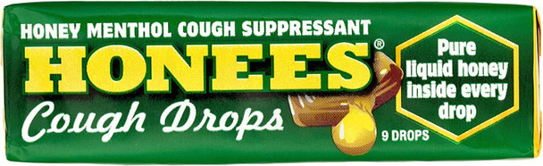 Honees Filled Menthol Cough Drops, Honey, Menthol & Eucalyptus Cough Drops- Natural Sore Throat Relief - Nothing Artificial -Throat Lozenges, Non-GMO (24 Pack 216 Drops)