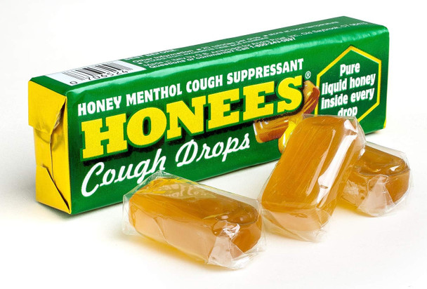 Honees Filled Menthol Cough Drops, Honey, Menthol & Eucalyptus Cough Drops- Natural Sore Throat Relief - Nothing Artificial -Throat Lozenges, Non-GMO (24 Pack 216 Drops)