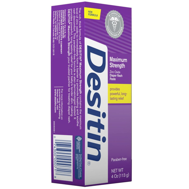 Desitin Maximum Strength Baby Diaper Rash Cream with 40% Zinc Oxide for Treatment, Relief & Prevention, Hypoallergenic, Phthalate- & Paraben-Free Paste, 4 oz