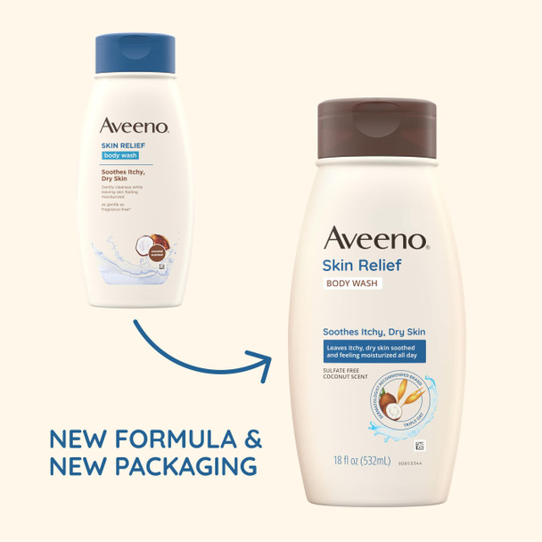 Aveeno Skin Relief Body Wash with Coconut Scent & Soothing Oat, Gentle Soap-Free Body Cleanser for Itchy, Dry & Sensitive Skin, Dye-Free & Allergy-Tested, 12 fl. oz