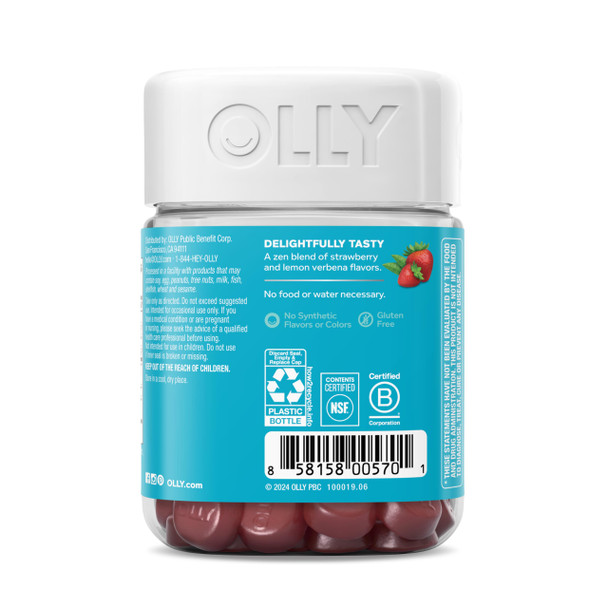 OLLY Goodbye Stress Gummy, GABA, L-Theanine, Lemon Balm, Stress Relief Supplement, Berry - 42 Count