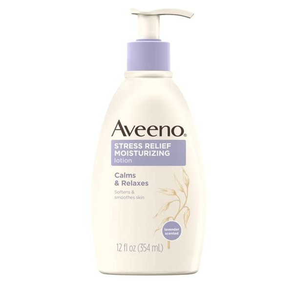 Aveeno Stress Relief Moisturizing Body Lotion with Lavender Scent, Natural Oatmeal to Calm & Relax, Non-Greasy Daily Stress Relief Lotion, 12 fl. oz