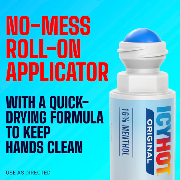 Icy Hot Original Pain Relief No-Mess Roll-On Applicator, Fast-Acting Pain Relief with Max Strength Menthol 16%, Contrast Therapy for Backaches, Joints, Muscle Strains and Arthritis, 2.5 oz