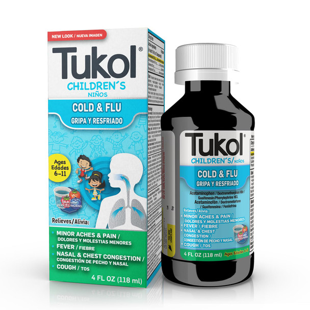TUKOL Children's Cold & Flu Kids Cold and Flu Medicine, Children's Cough and Cold Medicine, Multi-Symptom Relief for Fever, Aches, Nasal Congestion, Berry-Flavored, 4 fl oz
