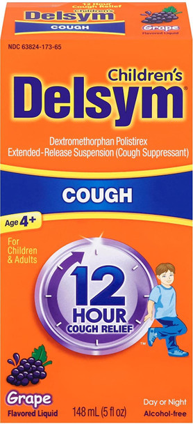 Delsym Children's 12 Hour Cough Relief Liquid - Day or Night Cough Syrup and Kids Cough Medicine, Grape, 5 Oz