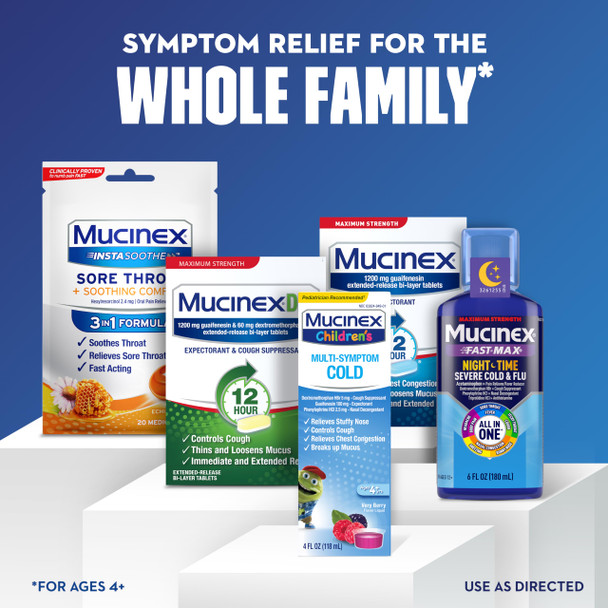 Mucinex Children's Multi-Symptom Cold Relief Liquid- Relieves Stuffy Nose, Chest Congestion, Cough & Mucus, Expectorant & Cough Suppressant with Dextromethorphan, Guaifenesin, Phenylephrine, 4 oz.