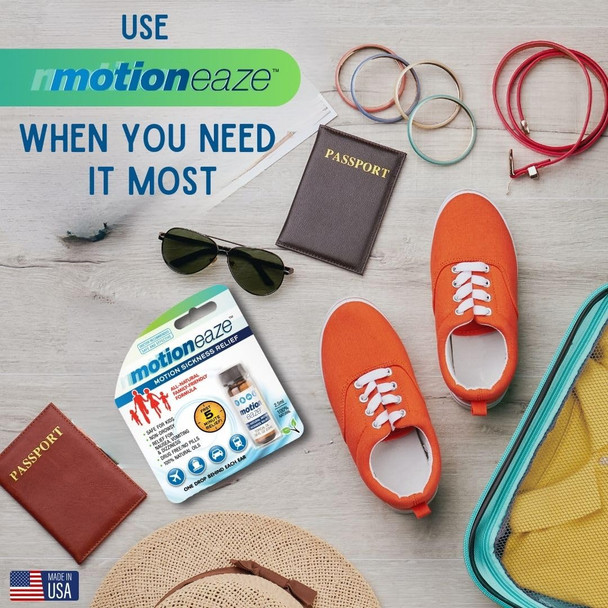 MotionEaze Non-Drowsy Motion Sickness Relief - All Natural Drug Free Formula - Made in The USA - 5ml Bottle - Fast Relief for Motion Sickness from Cruises, Cars, Planes