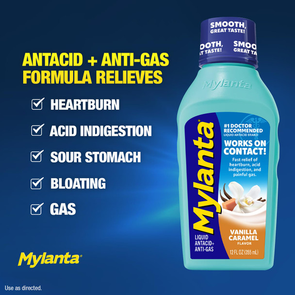 Mylanta Heartburn and Gas Relief, Liquid Antacid, Vanilla Caramel Flavor, 12 Fluid Ounce