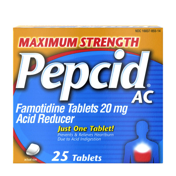 Pepcid AC Maximum Strength, 20 mg Famotidine for Heartburn Prevention & Relief, 25 ct