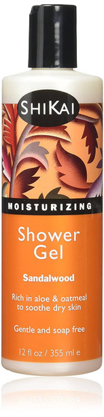 ShiKai Daily Moisturizing Shower Gel (Sandalwood, 12oz) | With Hydrating Aloe Vera & Oatmeal | Scented Body Wash for Dry Skin Relief