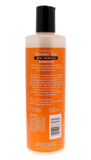 ShiKai Daily Moisturizing Shower Gel (Sandalwood, 12oz) | With Hydrating Aloe Vera & Oatmeal | Scented Body Wash for Dry Skin Relief