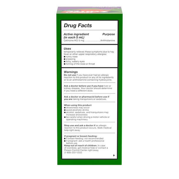 Zyrtec Childrens 24-Hour Allergy Relief Syrup, 5 mg Cetirizine Hydrochloride Antihistamine, Kids Allergy Medicine for Indoor/Outdoor Allergies & Hay Fever, Dye-, Alcohol- & Sugar-Free, Grape, 8 fl oz