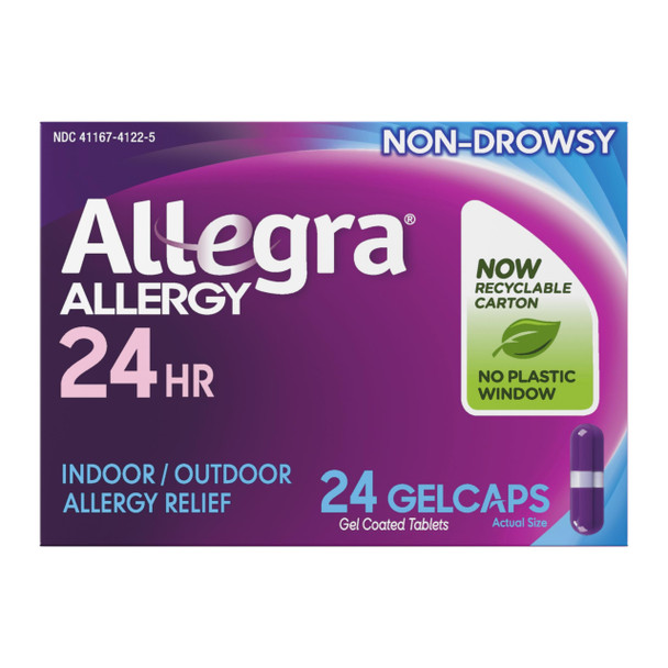 Allegra Adult 24-Hour Allergy Relief Gelcaps, Non-Drowsy Indoor and Outdoor Allergy Medicine, 180 mg Fexofenadine HCI Antihistamine Pill, 24-Count