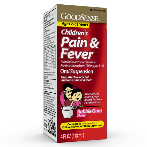 GoodSense Children's Pain Reliever Liquid, Bubble Gum Flavor, Acetaminophen 160 mg/5 mL, Effective Pain Relief/Fever Reducer for Kids Ages 2-11, 4 Oz