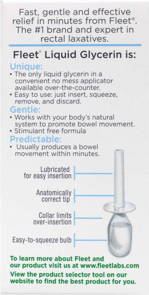Fleet Liquid Glycerin Suppositories for Constipation Relief, Fast and Effective Stimulant-free Laxative, 4 Bottles per Pack, 7.5 mL Each