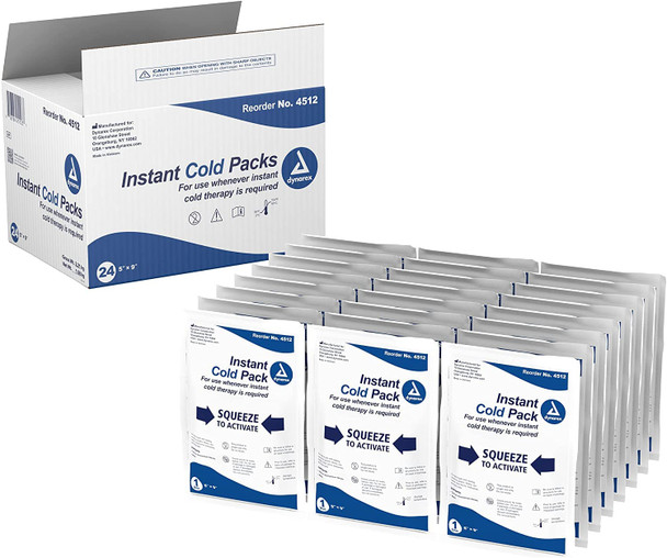 Dyranex Disposable Ice Packs for Injuries - Instant Cold Packs for First Aid, Swelling, Sprains & Abrasions - Single Use Cold Pack & Cold Compress Packs for Joint & Muscle Pain - 24-Pack, 5x9-Inch