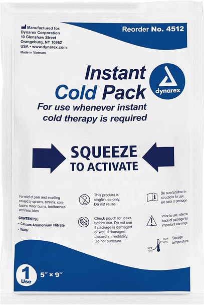Dyranex Disposable Ice Packs for Injuries - Instant Cold Packs for First Aid, Swelling, Sprains & Abrasions - Single Use Cold Pack & Cold Compress Packs for Joint & Muscle Pain - 24-Pack, 5x9-Inch