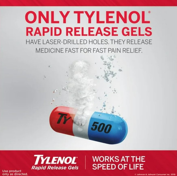 Tylenol Extra Strength Acetaminophen Rapid Release Gels, Extra Strength Pain Reliever & Fever Reducer, Gelcaps with Laser-Drilled Holes, 500 mg Acetaminophen, 50 ct