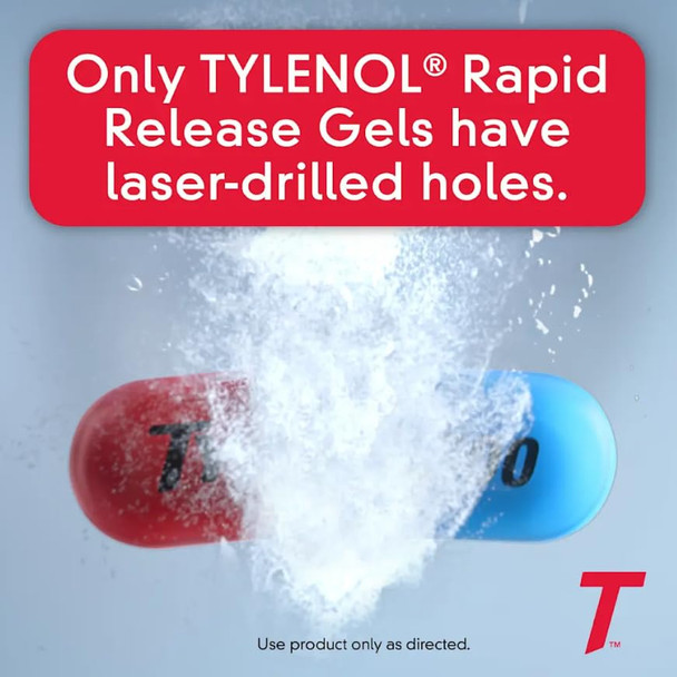 Tylenol Extra Strength Acetaminophen Rapid Release Gels, Extra Strength Pain Reliever & Fever Reducer, Gelcaps with Laser-Drilled Holes, 500 mg Acetaminophen, 50 ct