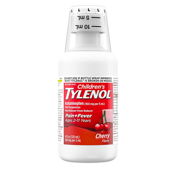 Children's Tylenol Liquid Oral Suspension Medicine, Acetaminophen Pain Reliever & Fever Reducer, Aspirin-, Ibuprofen- & Alcohol-Free, Cherry, 4 Fl. Oz