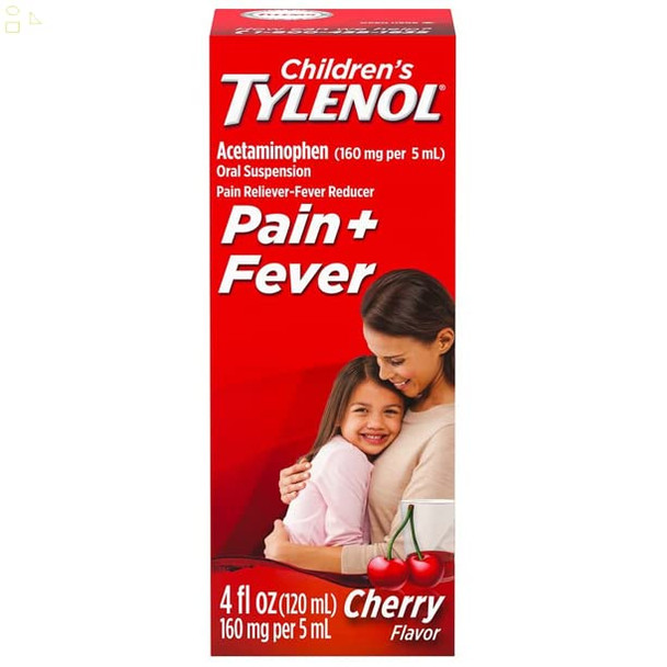 Children's Tylenol Liquid Oral Suspension Medicine, Acetaminophen Pain Reliever & Fever Reducer, Aspirin-, Ibuprofen- & Alcohol-Free, Cherry, 4 Fl. Oz