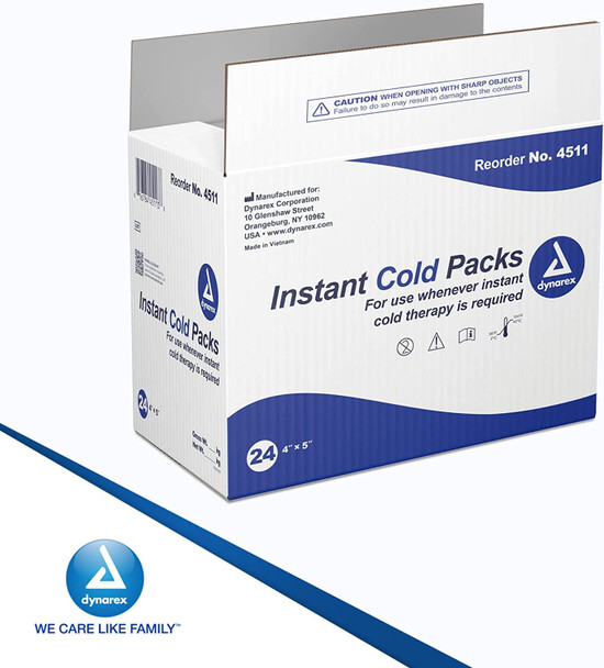 Dynarex Disposable Ice Packs for Injuries - Instant Cold Packs, First Aid, Swelling, Sprains & Pain, Single Use Cold Compress Packs, 4" x 5", 24-Pack