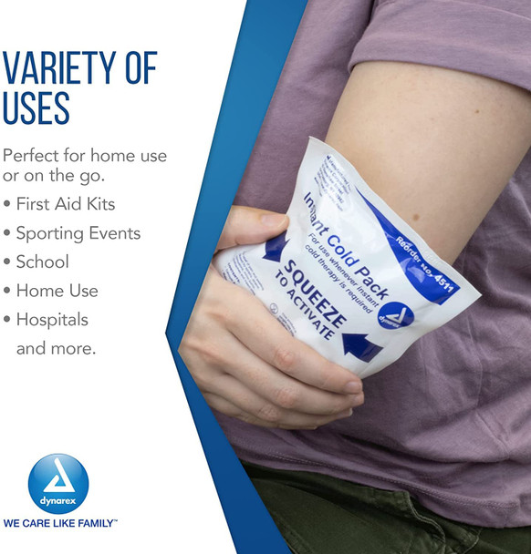 Dynarex Disposable Ice Packs for Injuries - Instant Cold Packs, First Aid, Swelling, Sprains & Pain, Single Use Cold Compress Packs, 4" x 5", 24-Pack