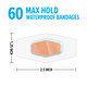 Nexcare Max Hold Waterproof Bandages, Stays On for 48 Hours, Flexible Bandages for Fingers, Knees and Heels - 60 Pack Clear Waterproof Bandages