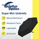 Weather Station Mini Manual Rain Umbrella, Windproof, Lightweight and Packable for Travel, Full 42 Inch Arc, Black