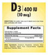 Sundance Vitamin D3 400 IU (10 mcg) | 60 Vegetarian Tablets | Essential Vitamin Supplement | Vegetarian, Non-GMO, and Gluten Free Formula