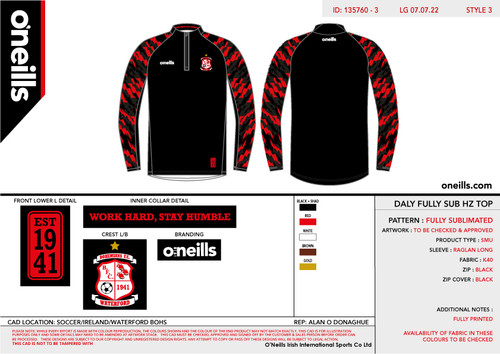 Waterford Bohemians FC Daly Printed Half Zip (Adults)
