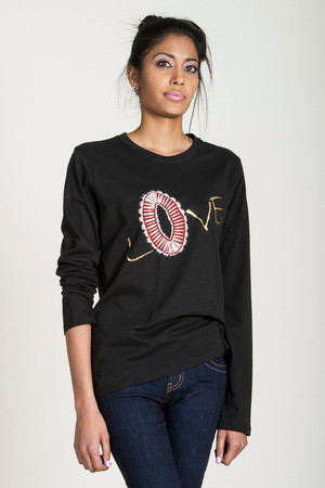 SHIBORI LOVE T-SHIRT: LOVE VORTEX black with long sleeve - maryjaeger.com