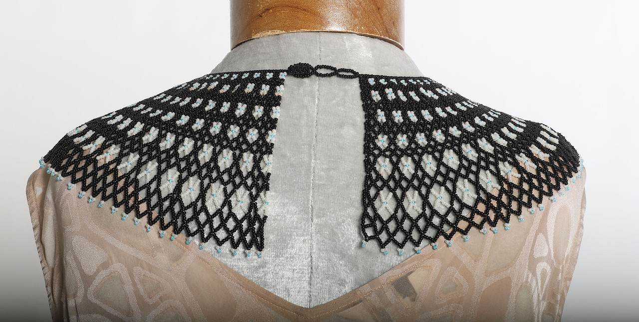 BEADED LACE COLLAR: Black & White Crosses - maryjaeger.com