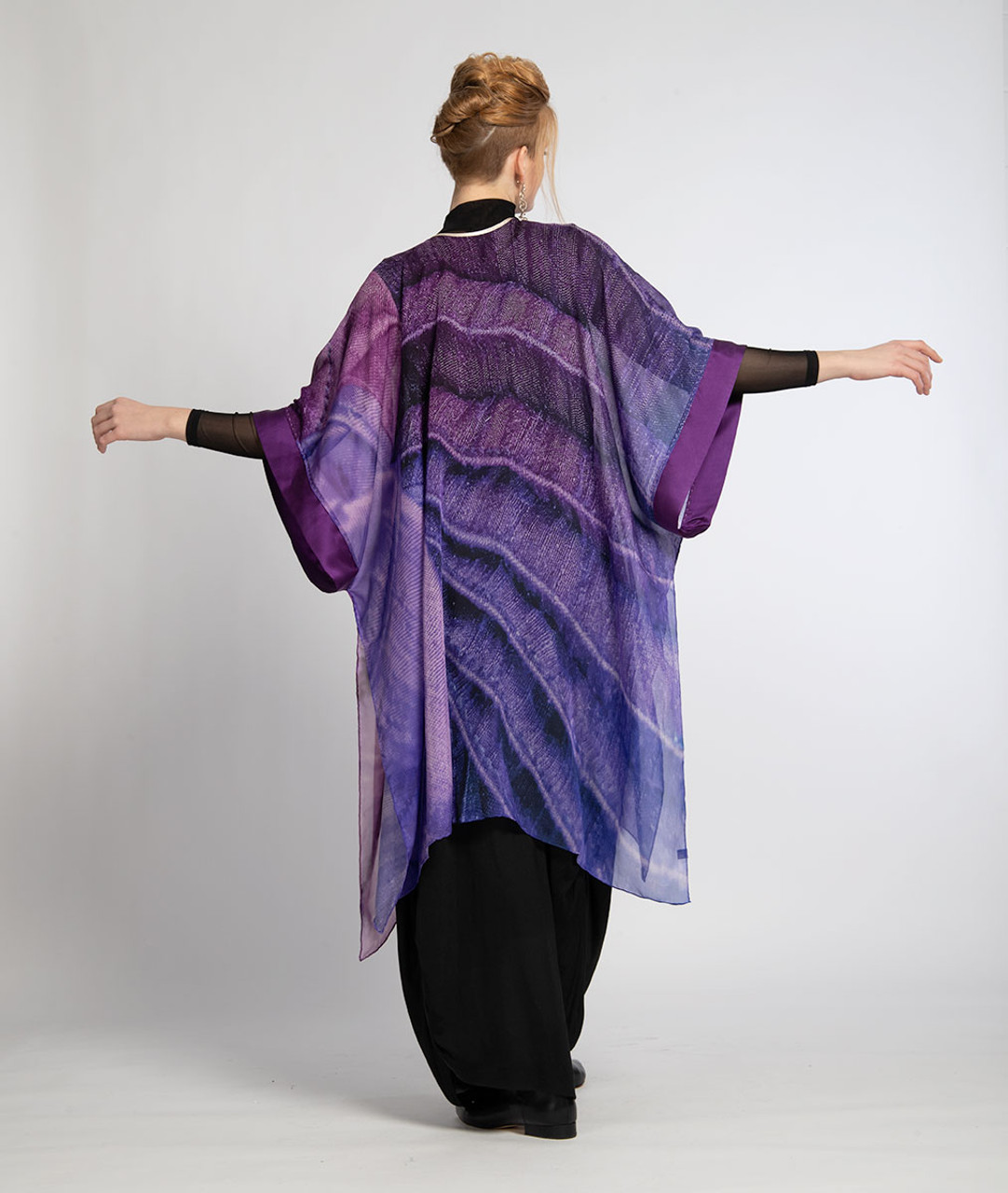 WHISPERING TEXTILES KIMONO: Purple Pleated Passion