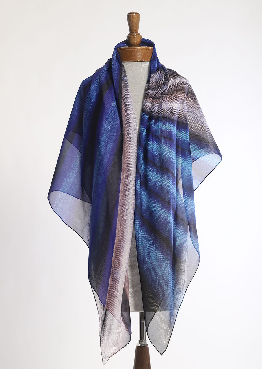 WHISPERING TEXTILES SCARF: Blue Origami Fan of Empathy
