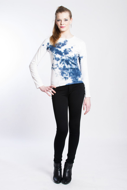 WAVE HOPE T-SHIRT: White+Indigo  Organic Cotton