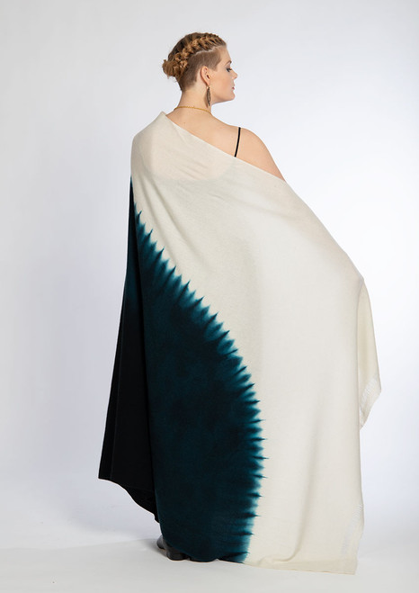 CASHMERE THROW: Kyoto Mist Circles - Natural+Teal+Black