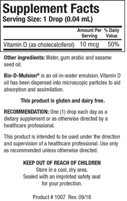 Bio-D-Mulsion 1oz - Supplement Facts