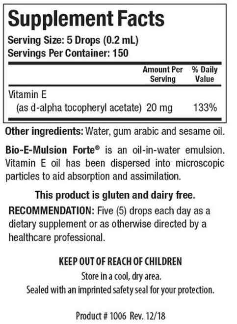 Bio-E-Mulsion Forte 1oz - Supplement Facts