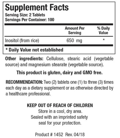 Inositol 200T - Supplement Facts Inositol 200T - Supplement Facts