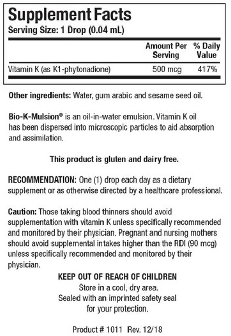 Bio-K-Mulsion 1oz - Supplement Facts Bio-K-Mulsion 1oz - Supplement Facts
